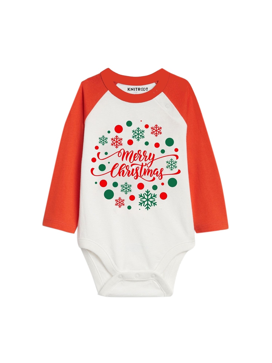 

KNITROOT Infant Kids Red & White Christmas Snow Full Sleeve Raglan Baby Bodysuit