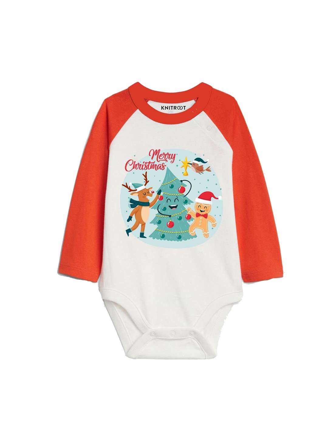 

Knitroot Red-White Merry Christmas Full Raglan Sleeve Baby Bodysuit
