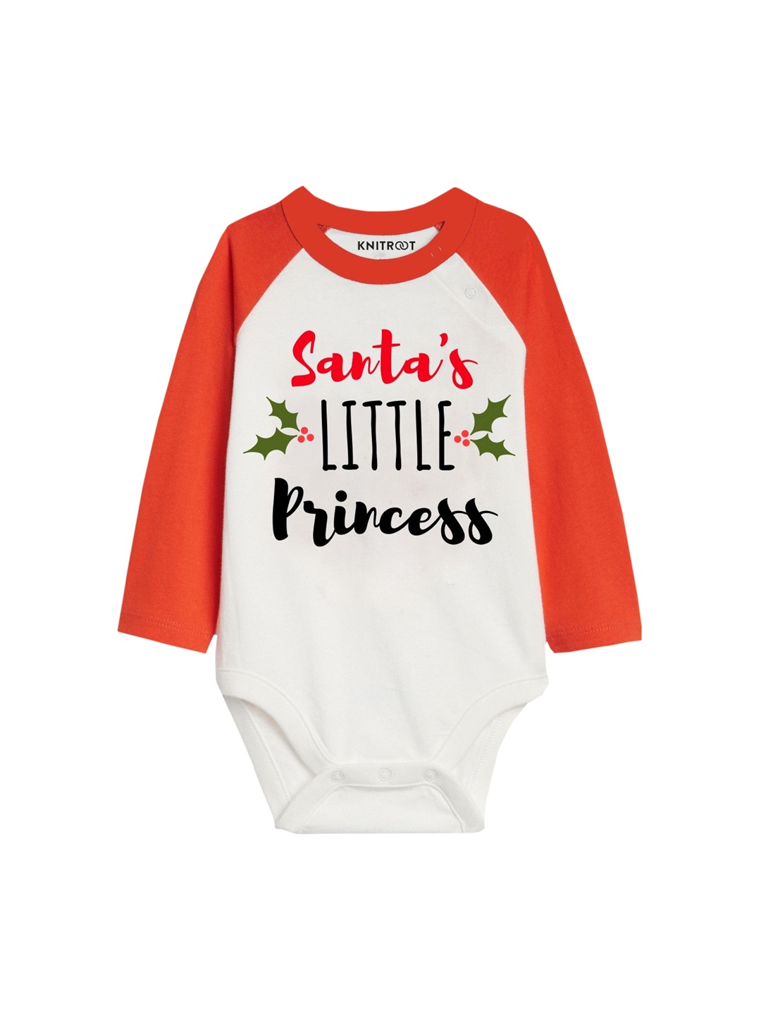 

KNITROOT Infants Red & White Santa Princess Print Cotton Bodysuit