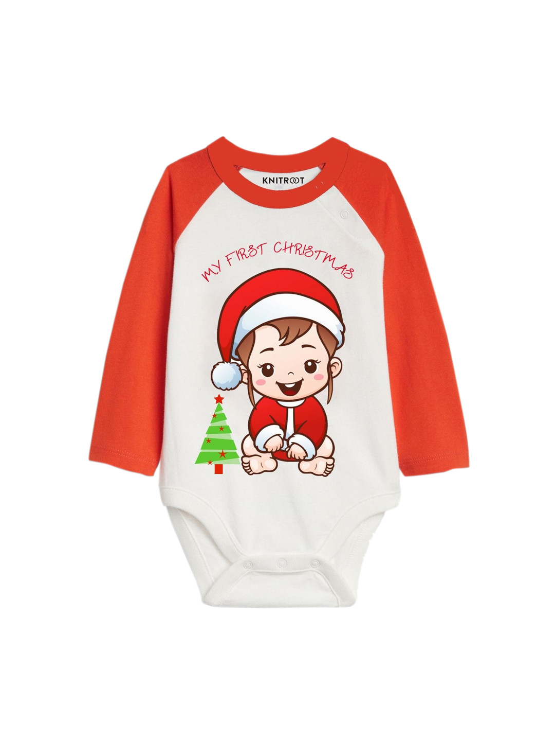 

KNITROOT Unisex Kids White First Christmas Full Sleeve Bodysuit