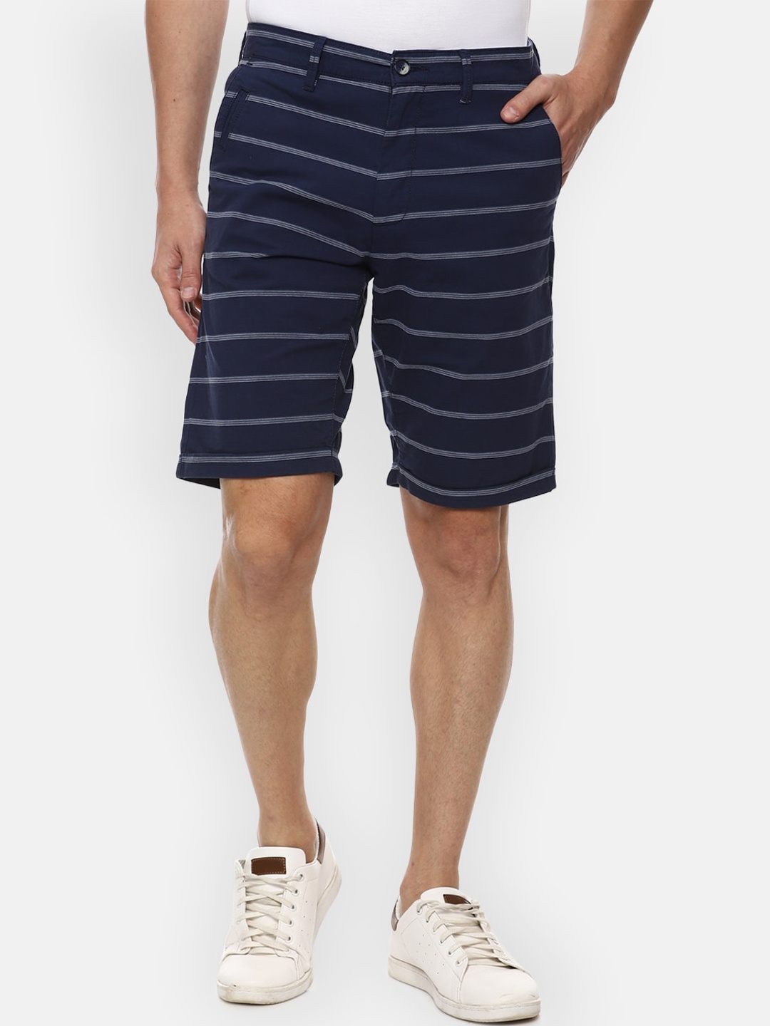 Louis Philippe Sport Men Navy Blue Striped Regular Shorts