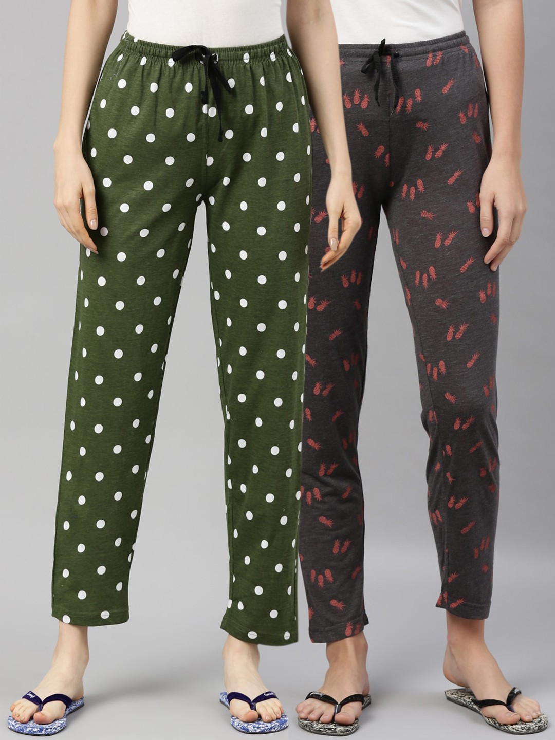 

Kryptic Women Pack Of 2 Printed Pure Cotton Lounge Pants, Green