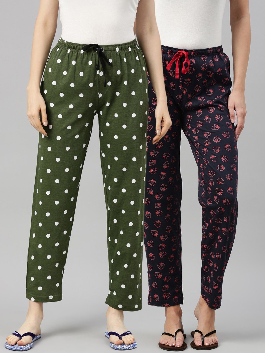 

Kryptic Women Pack Of 2 Printed Pure Cotton Lounge Pants, Green