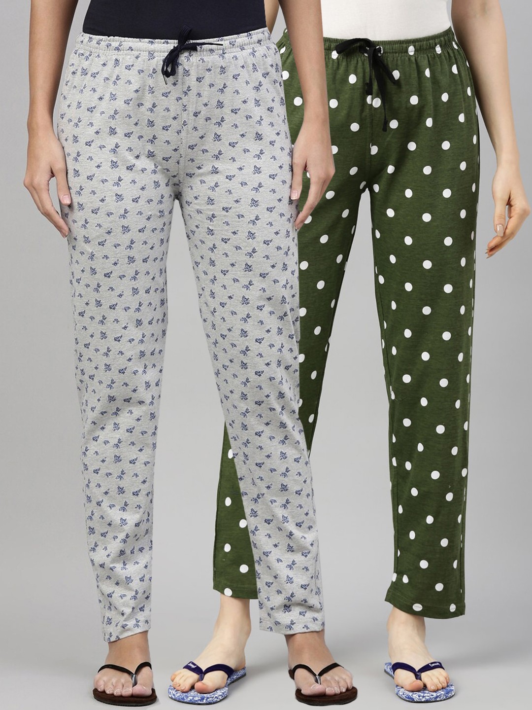 

Kryptic Women Pack Of 2 Printed Pure Cotton Lounge Pants, Green