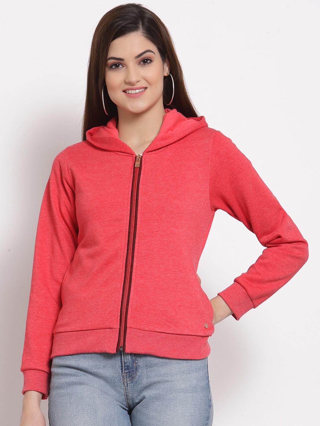 

Juelle Women Red Solid Hooded Sweatshirt