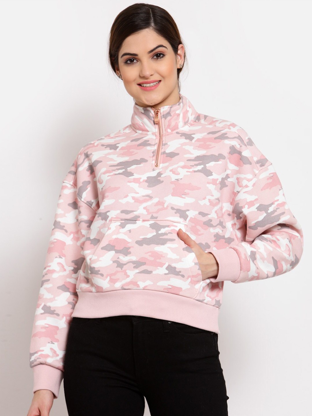 

Juelle Women Pink & Grey Camouflage Printed Sweatshirt