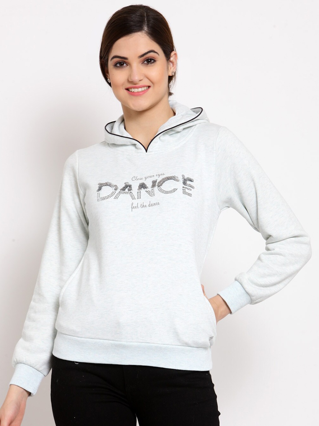 

Juelle Women Blue Embellished Hooded Sweatshirt