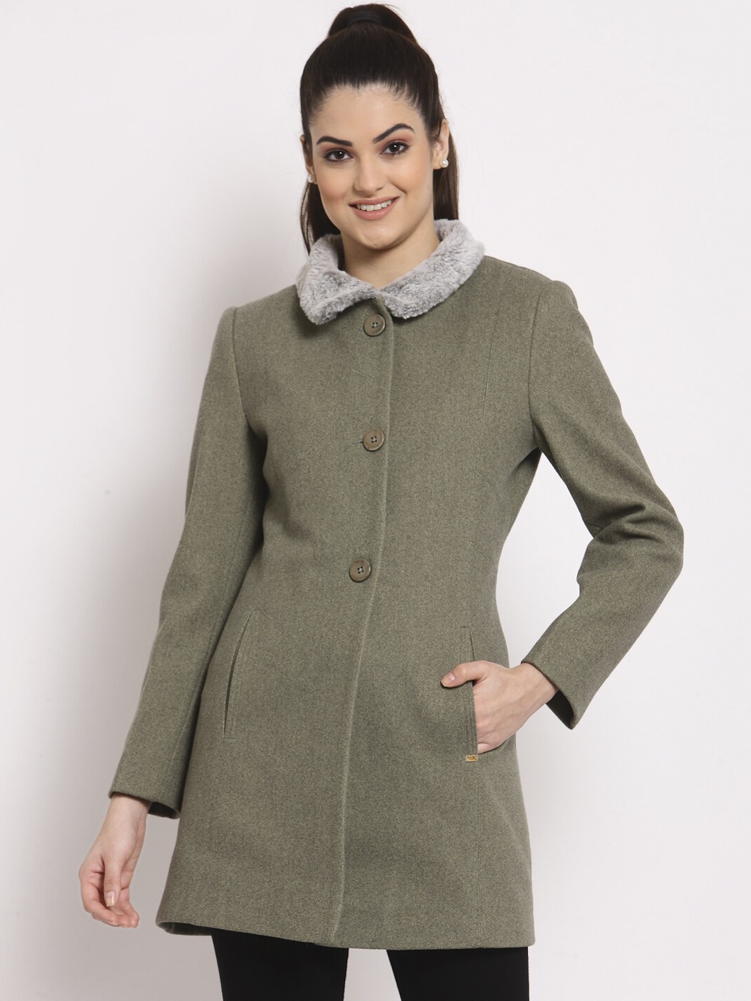 

Juelle Women Green Solid Long Coat