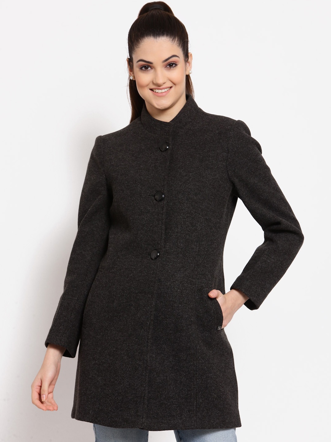 

Juelle Women Charcoal Grey Solid Long Coat