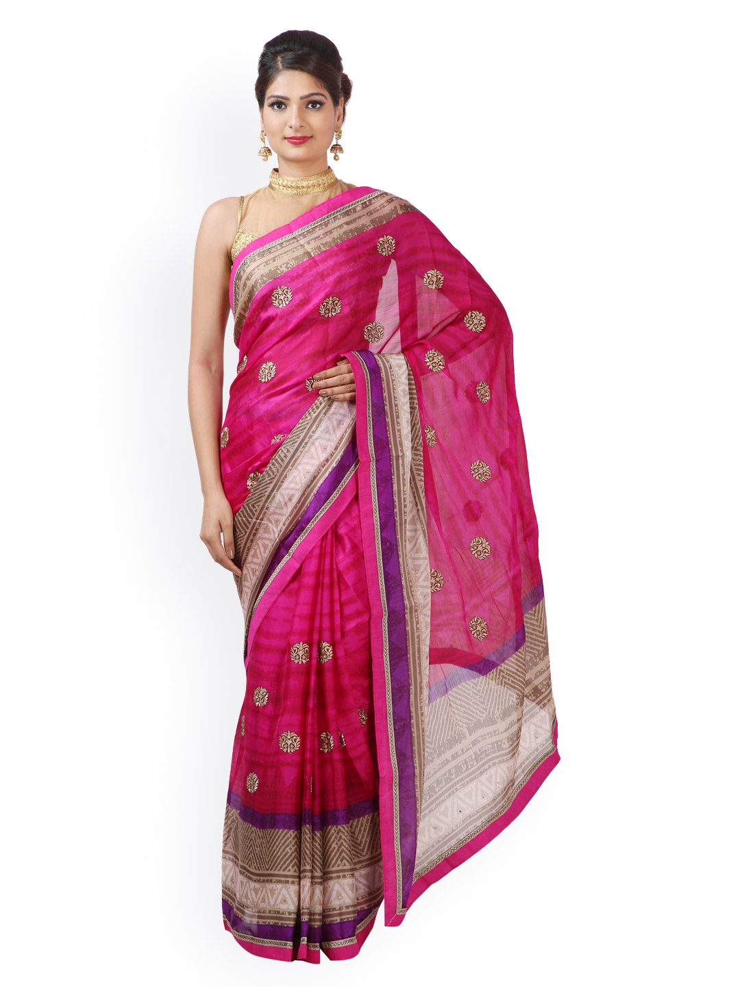 

Mitera Hand Dyed Pink Bandhani Printed Georgette Sustainable Saree