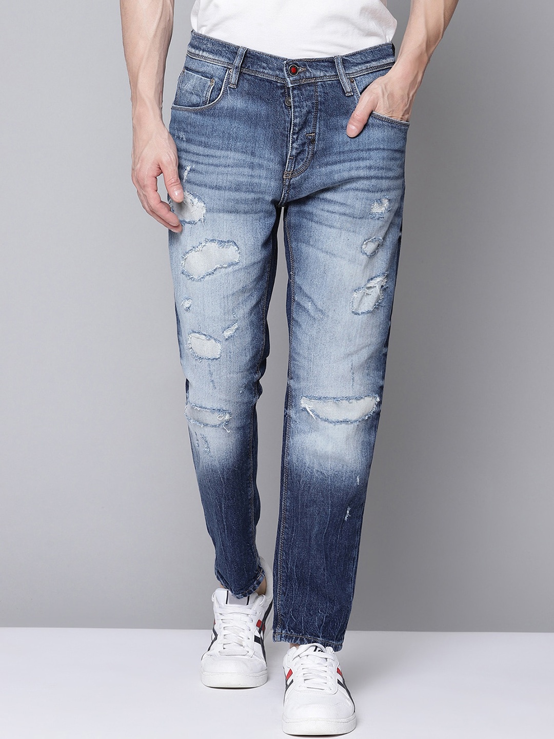 

Antony Morato Men Blue Slim Fit Highly Distressed Heavy Fade Jeans