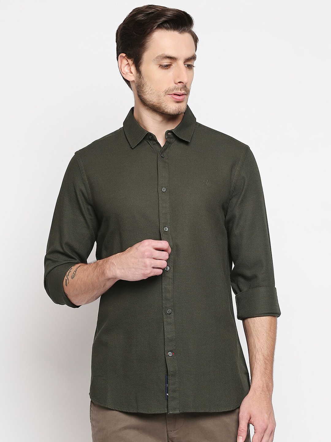 

Being Human Men Green Slim Fit Opaque Cotton Casual Shirt