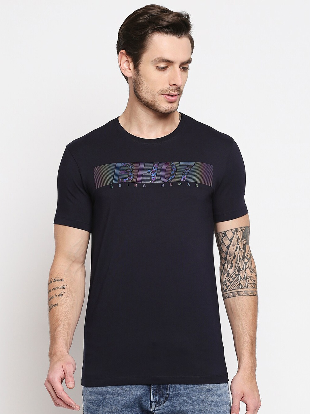 

Being Human Men Navy Blue Typography Printed T-shirt