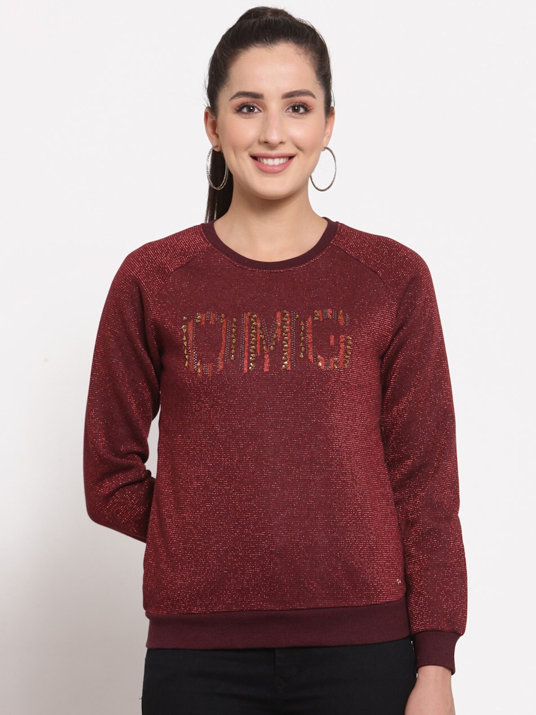 

Juelle Women Maroon Embellished Sweatshirt