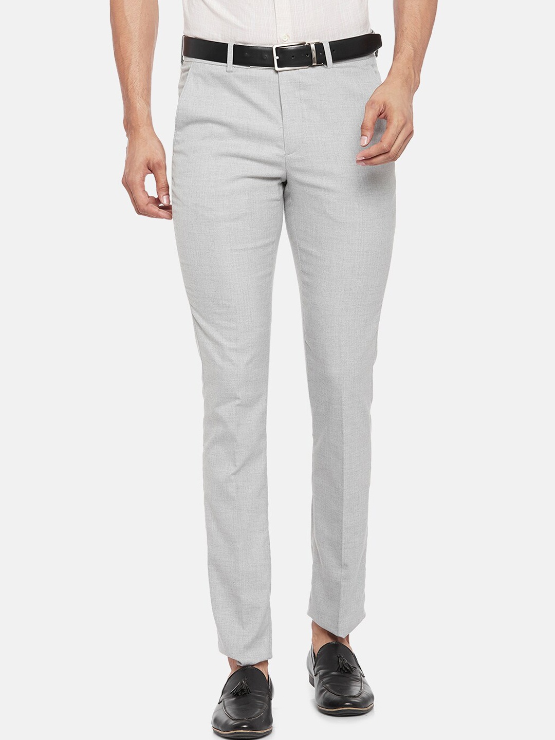 

BYFORD by Pantaloons Men Grey Slim Fit Low-Rise Formal Trousers