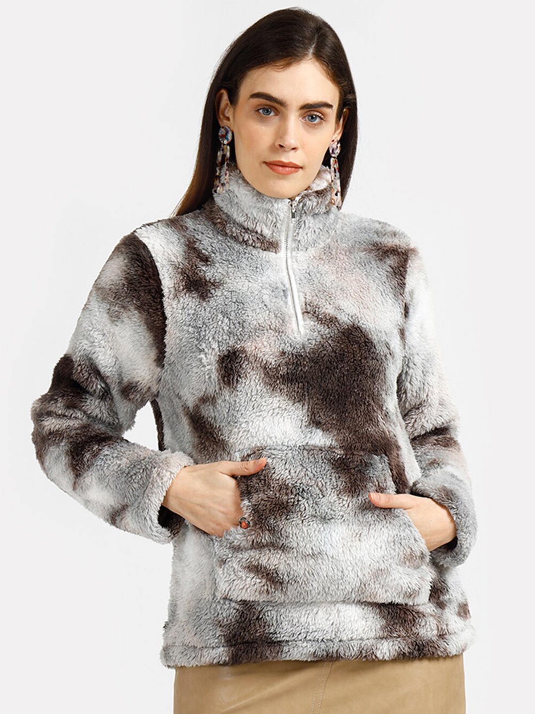 

iki chic Women Grey & Brown Printed Sweatshirt