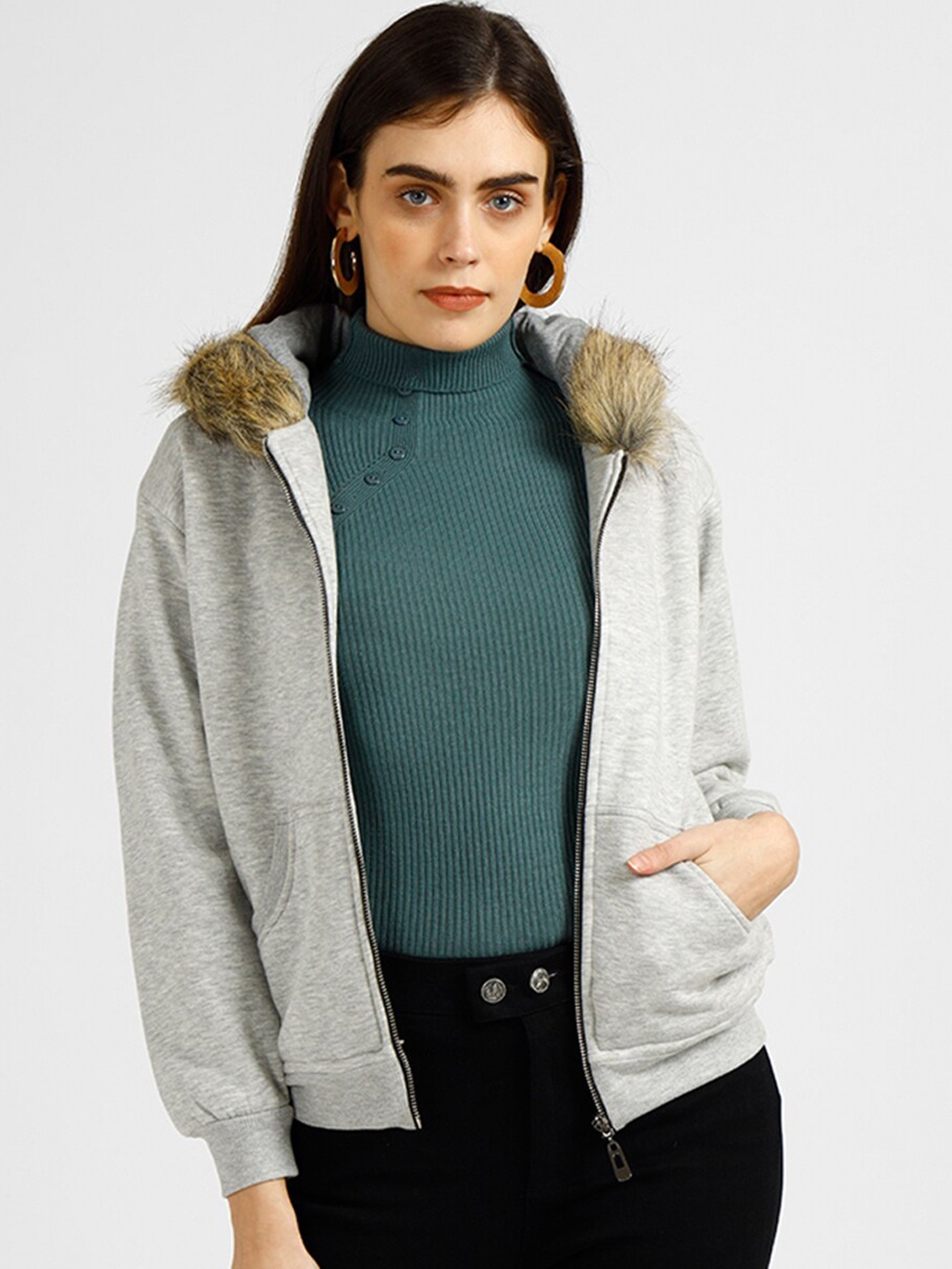 

iki chic Women Grey Solid Outdoor Bomber Jacket