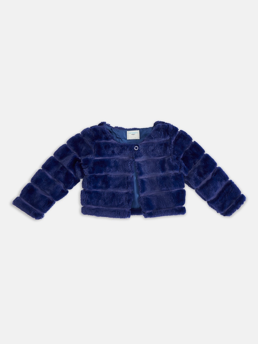 

Pantaloons Baby Girls Navy Blue Checked Crop Open Front Jacket