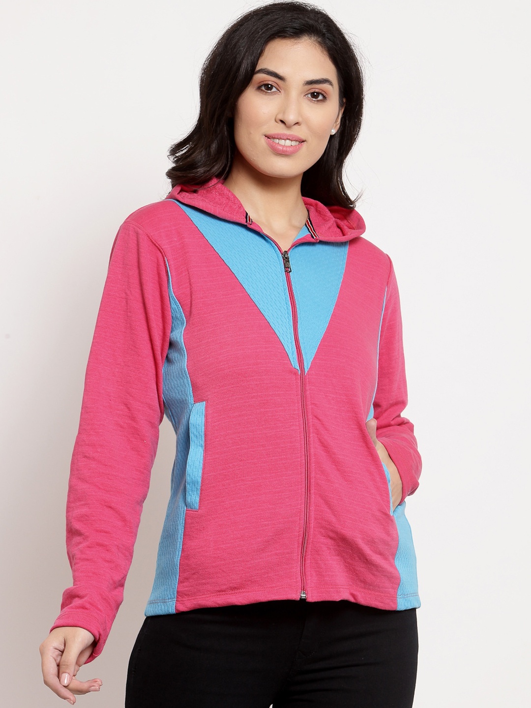 

KLOTTHE Women Pink & Blue Colorblocked Open Front Jacket