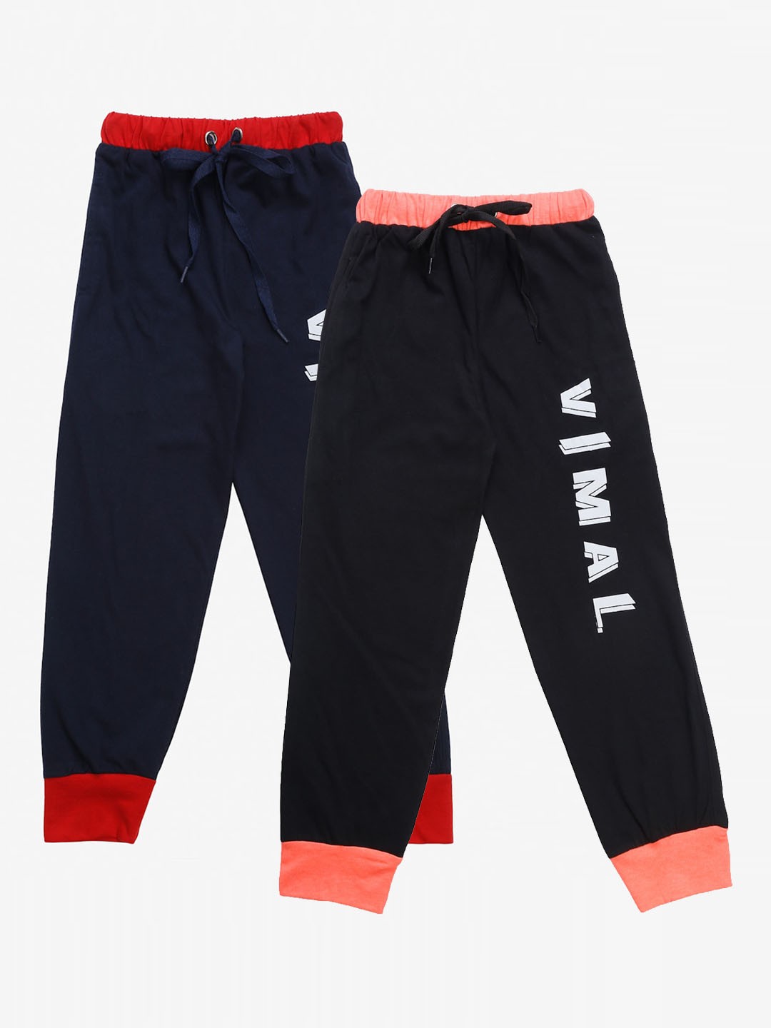 

VIMAL JONNEY Kids Pack Of 2 Navy Blue & Black Printed Joggers