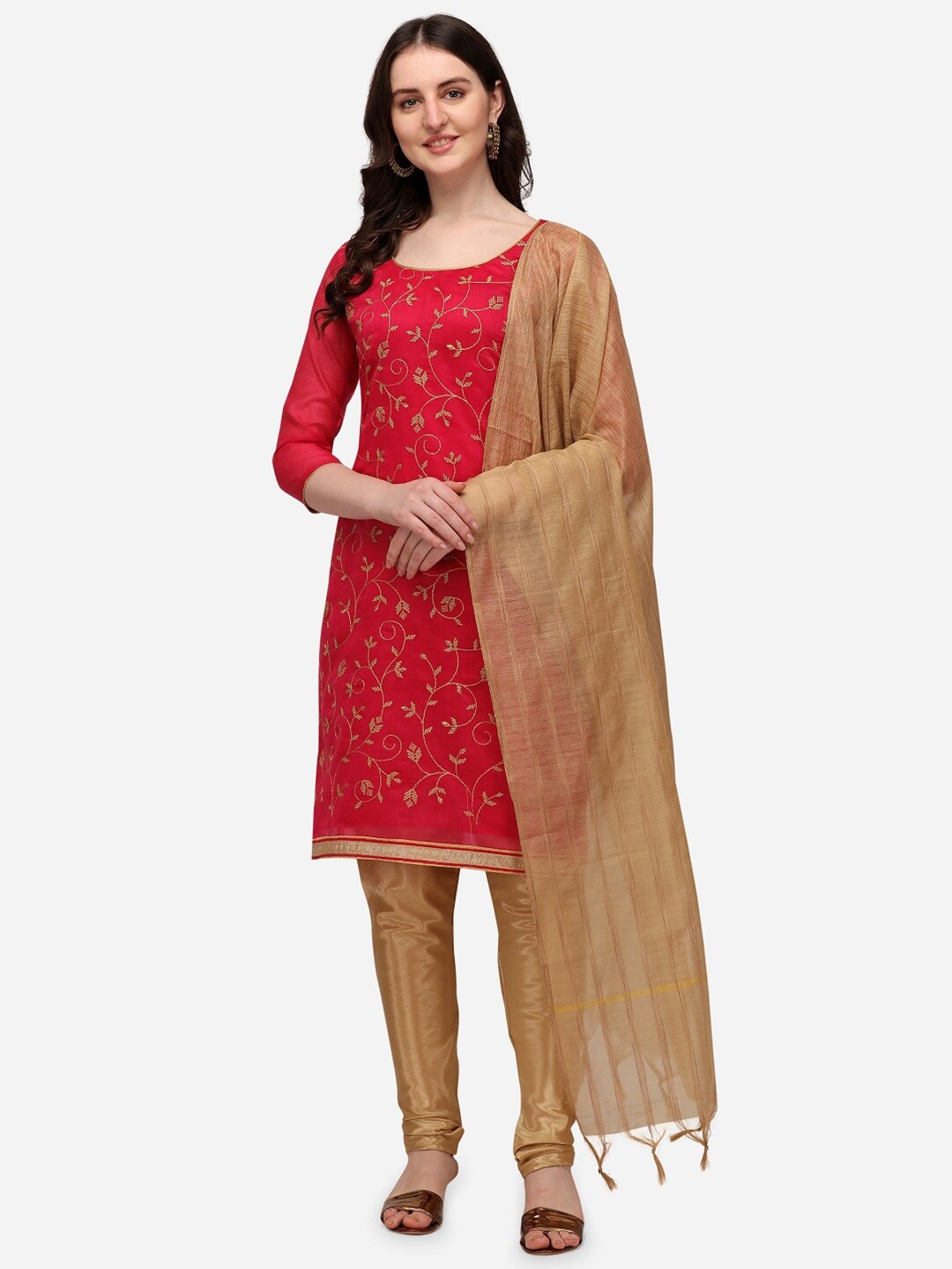 

Mitera Red & Beige Embroidered Unstitched Dress Material