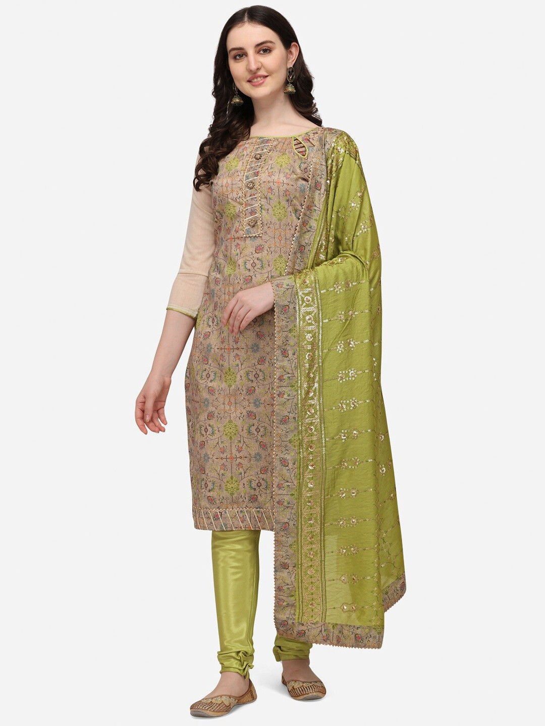 

Mitera Green & Beige Embroidered Unstitched Dress Material