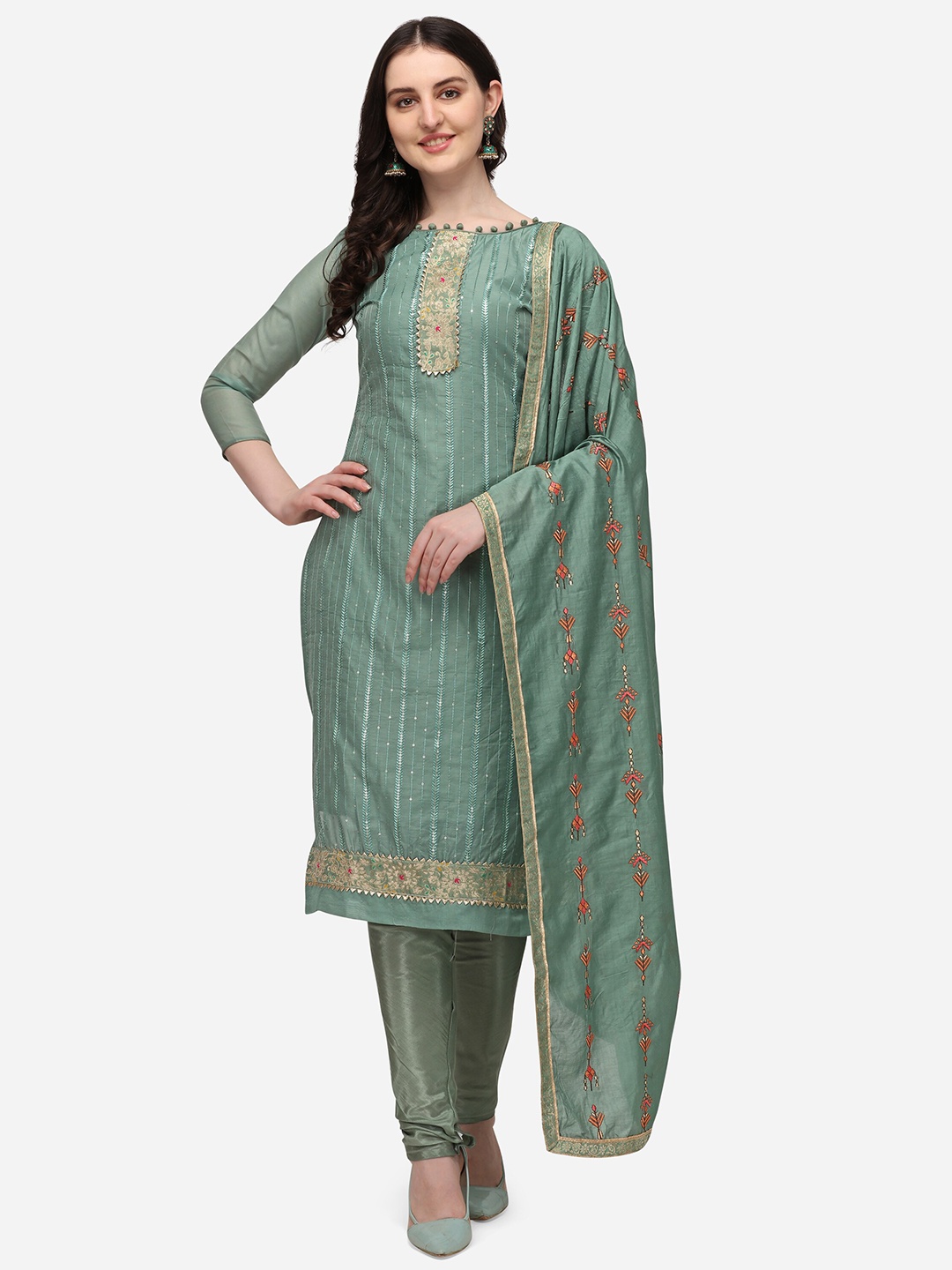 

Mitera Turquoise Blue & Pink Embroidered Unstitched Dress Material