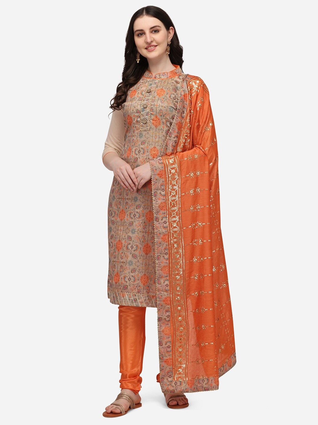 

Mitera Orange & Grey Embroidered Jacquard Unstitched Dress Material
