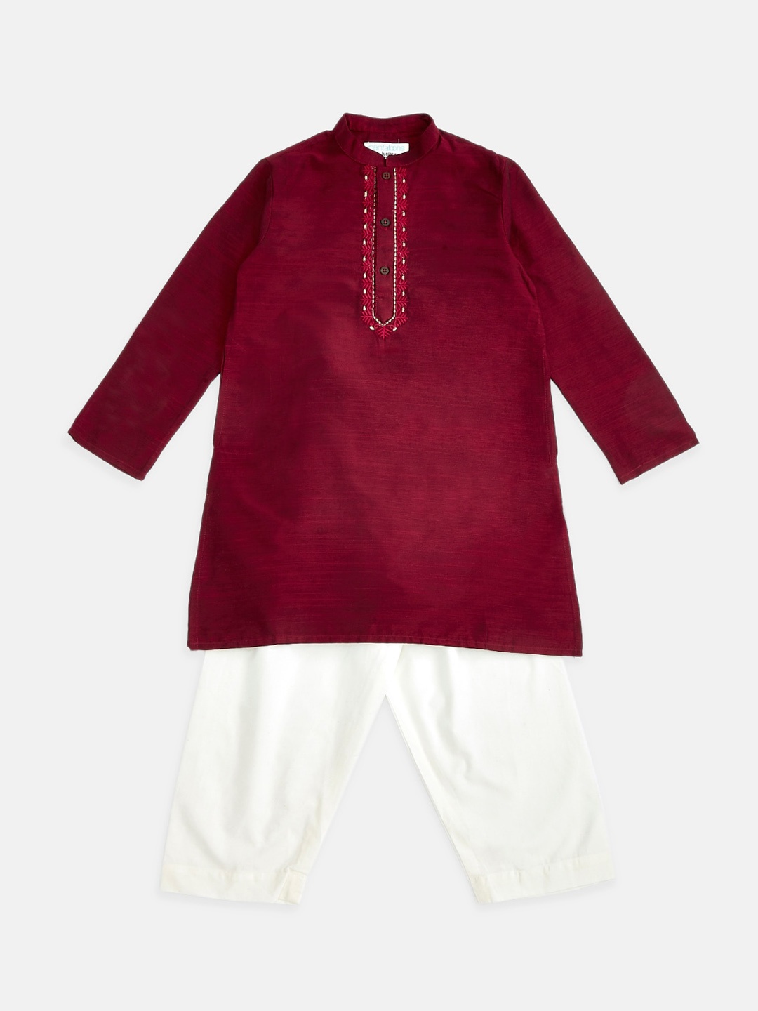 

indus route by Pantaloons Boys Maroon & White Regular Kurta with Pyjamas