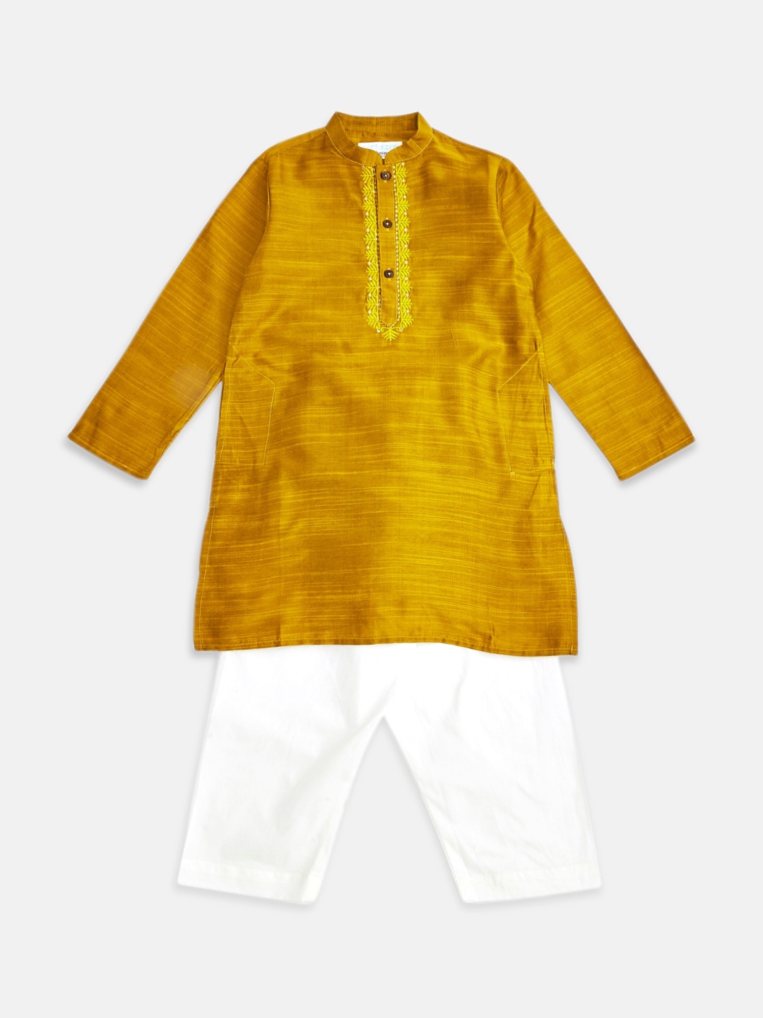 

indus route by Pantaloons Boys Mustard Yellow & White Regular Kurta with Pyjamas