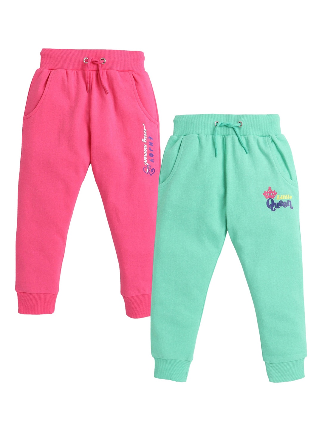 

BUMZEE Girls Pack Of 2 Solid Cotton Joggers, Pink