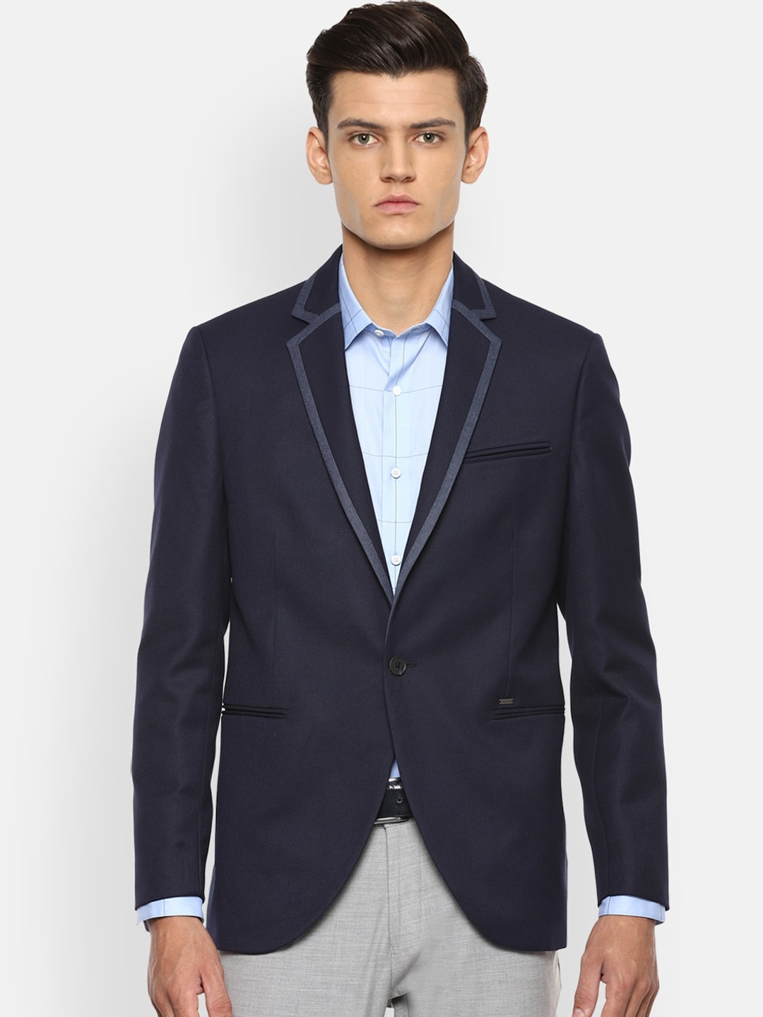 

Van Heusen Sport Men Navy Blue Solid Single-Breasted Slim-Fit Blazer