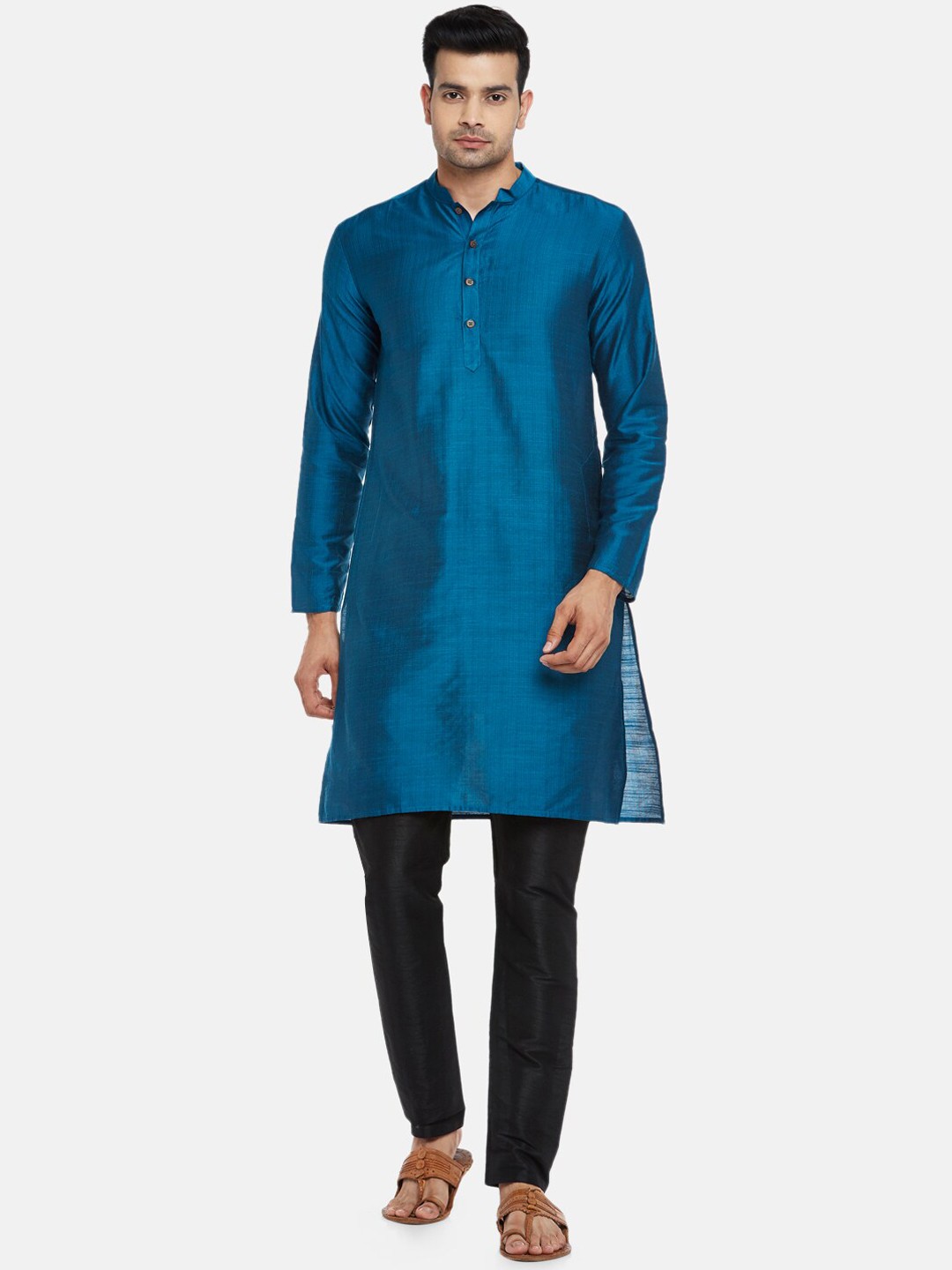 

indus route by Pantaloons Men Blue Thread Work Kurta