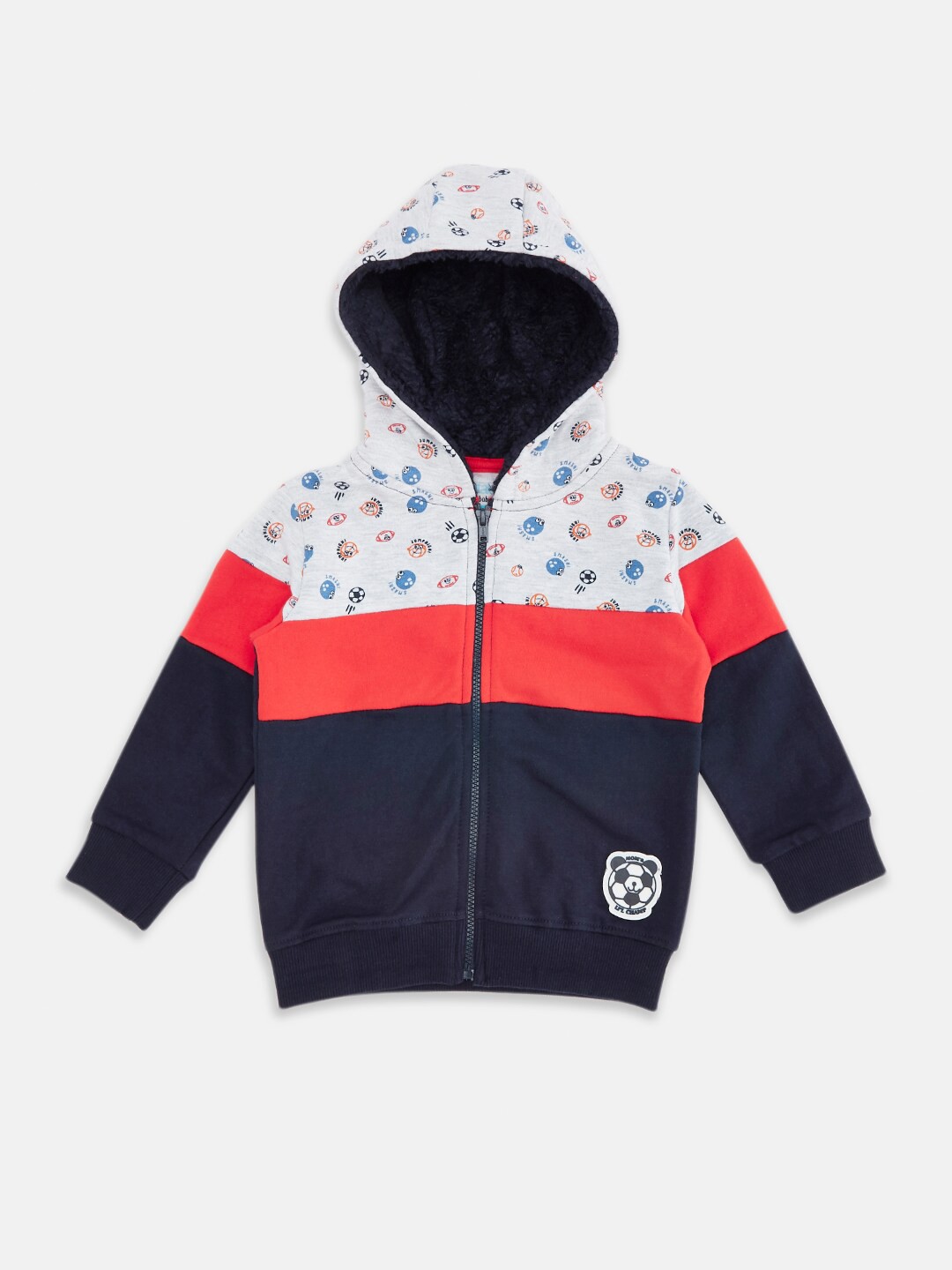 

Pantaloons Baby Boys Navy Blue & Red Colourblocked Pure Cottton Hooded Sweatshirt