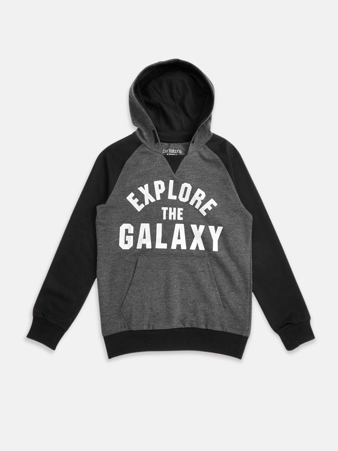 

Pantaloons Junior Boys Black Printed Hooded Cotton Sweatshirt