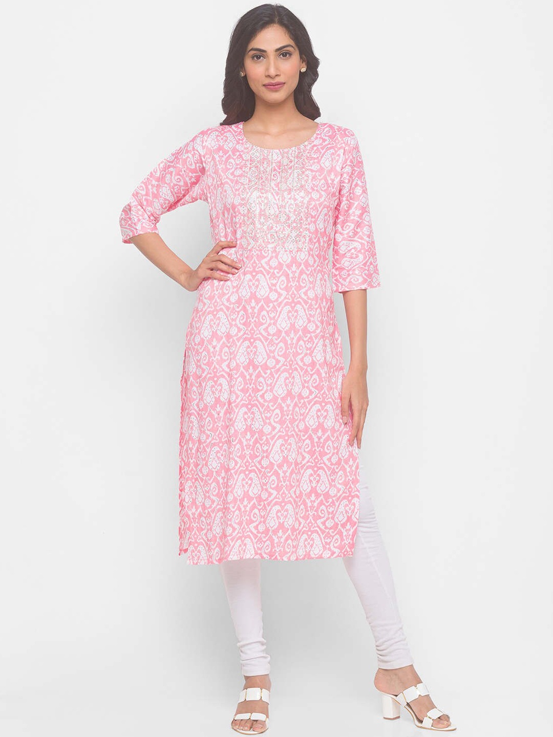 

ZOLA Women Pink Ethnic Motifs Printed & Thread Work Kurta