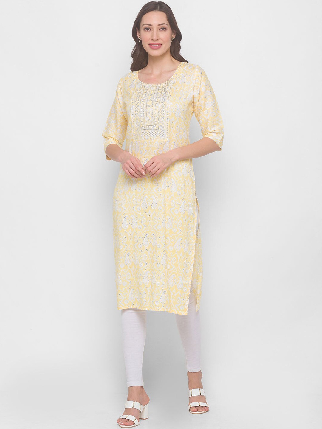 

ZOLA Women Yellow Geometric Thread Work Kurta
