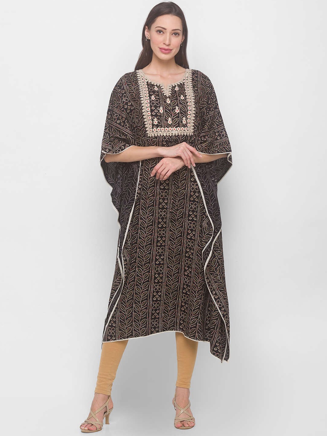 

ZOLA Women Black Bandhani Printed Kaftan Kurta