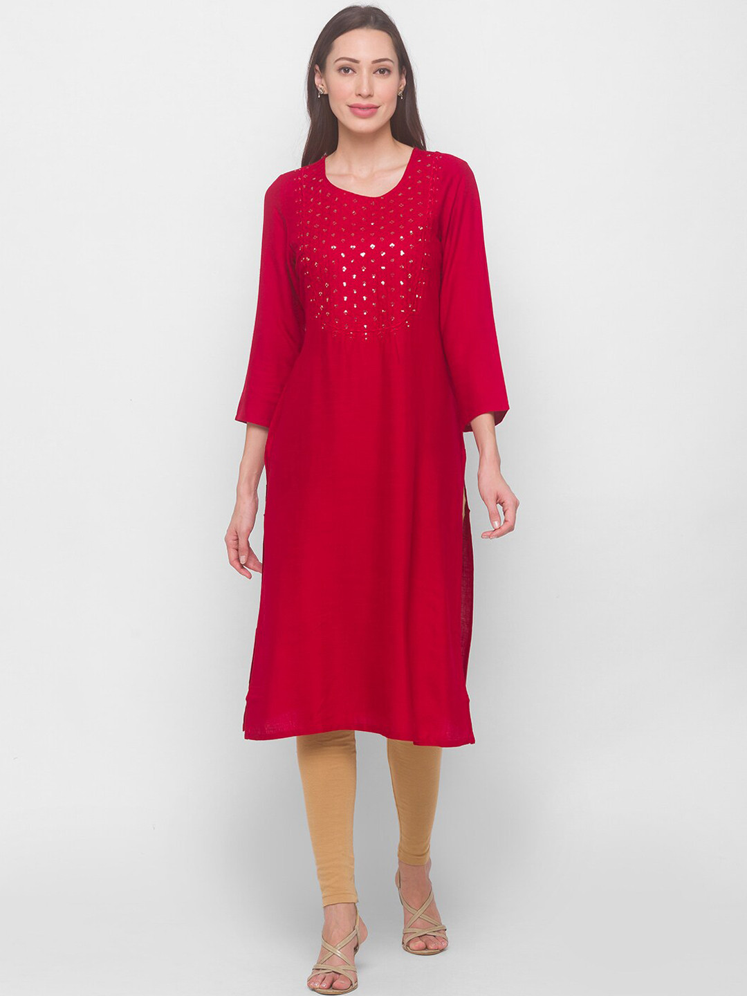 

ZOLA Women Maroon Yoke Design Kurta