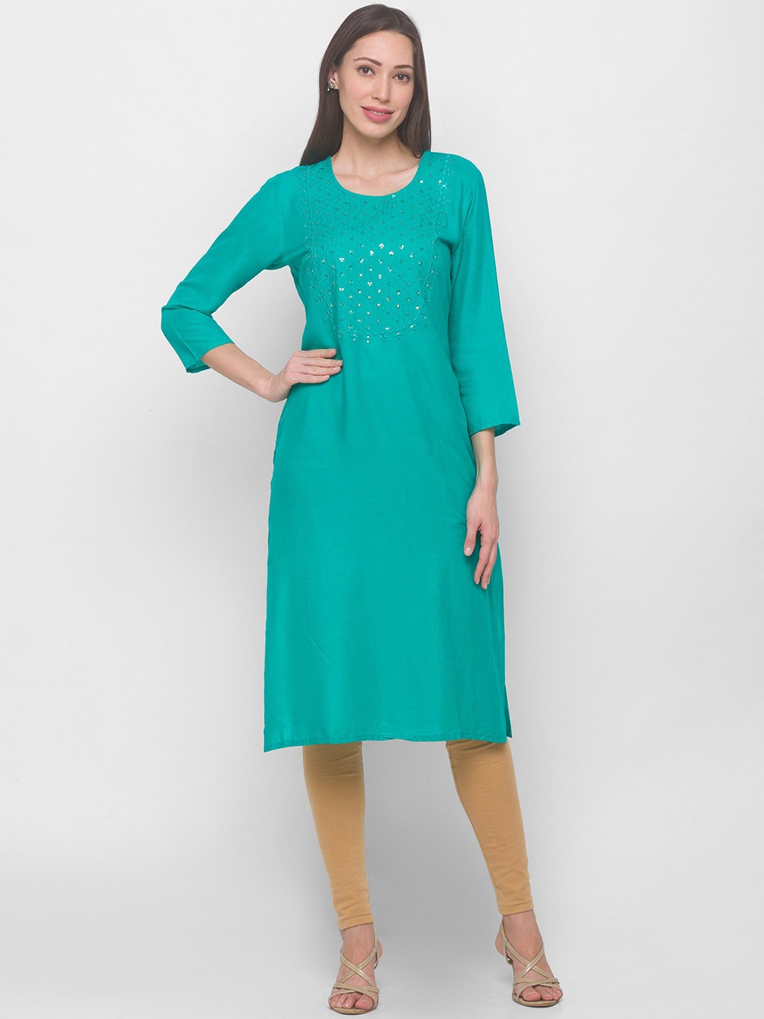 

ZOLA Women Blue Geometric Yoke Design Kurta