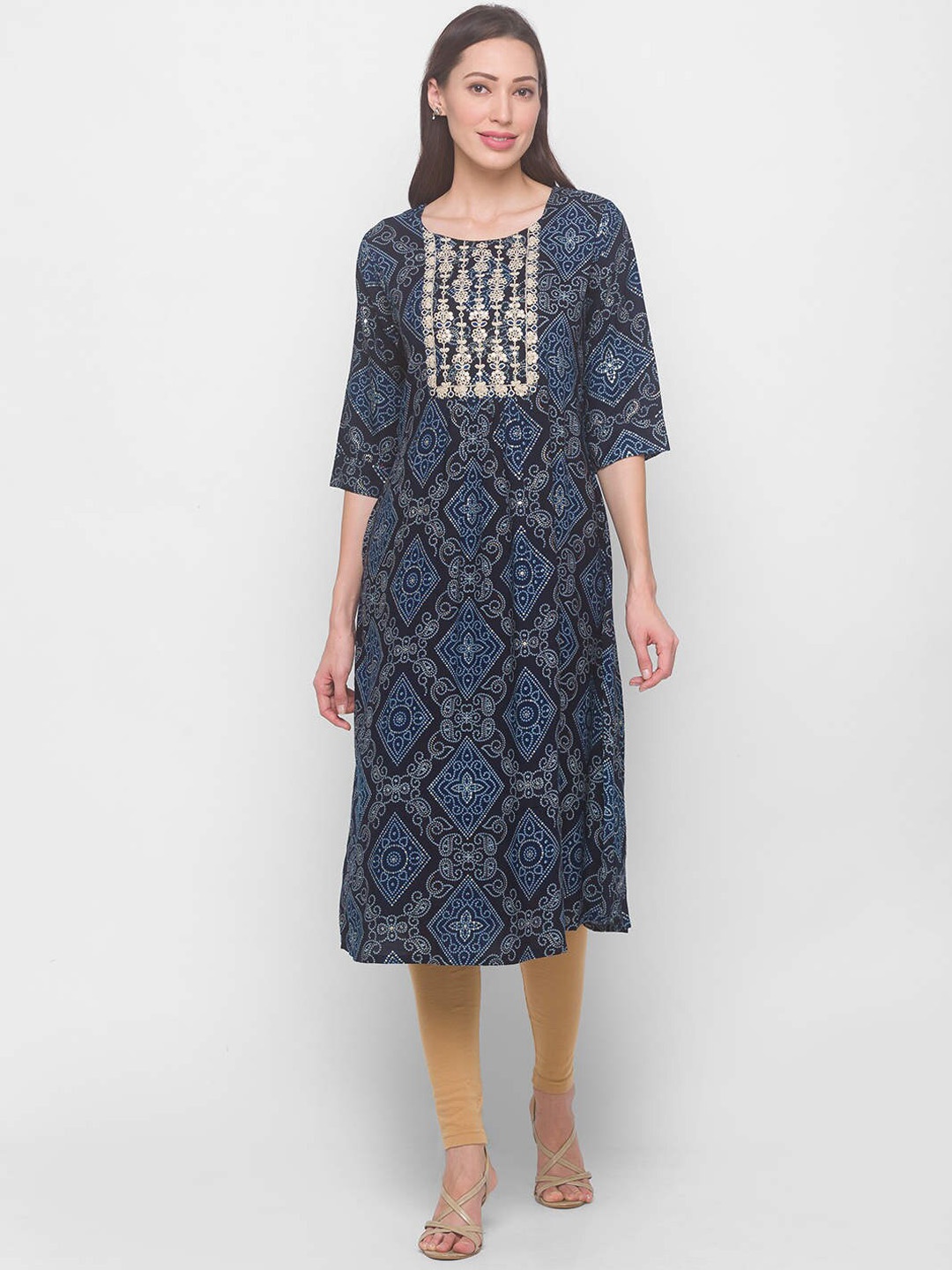 

ZOLA Women Navy Blue Keyhole Neck Flared Sleeves Anarkali Kurta