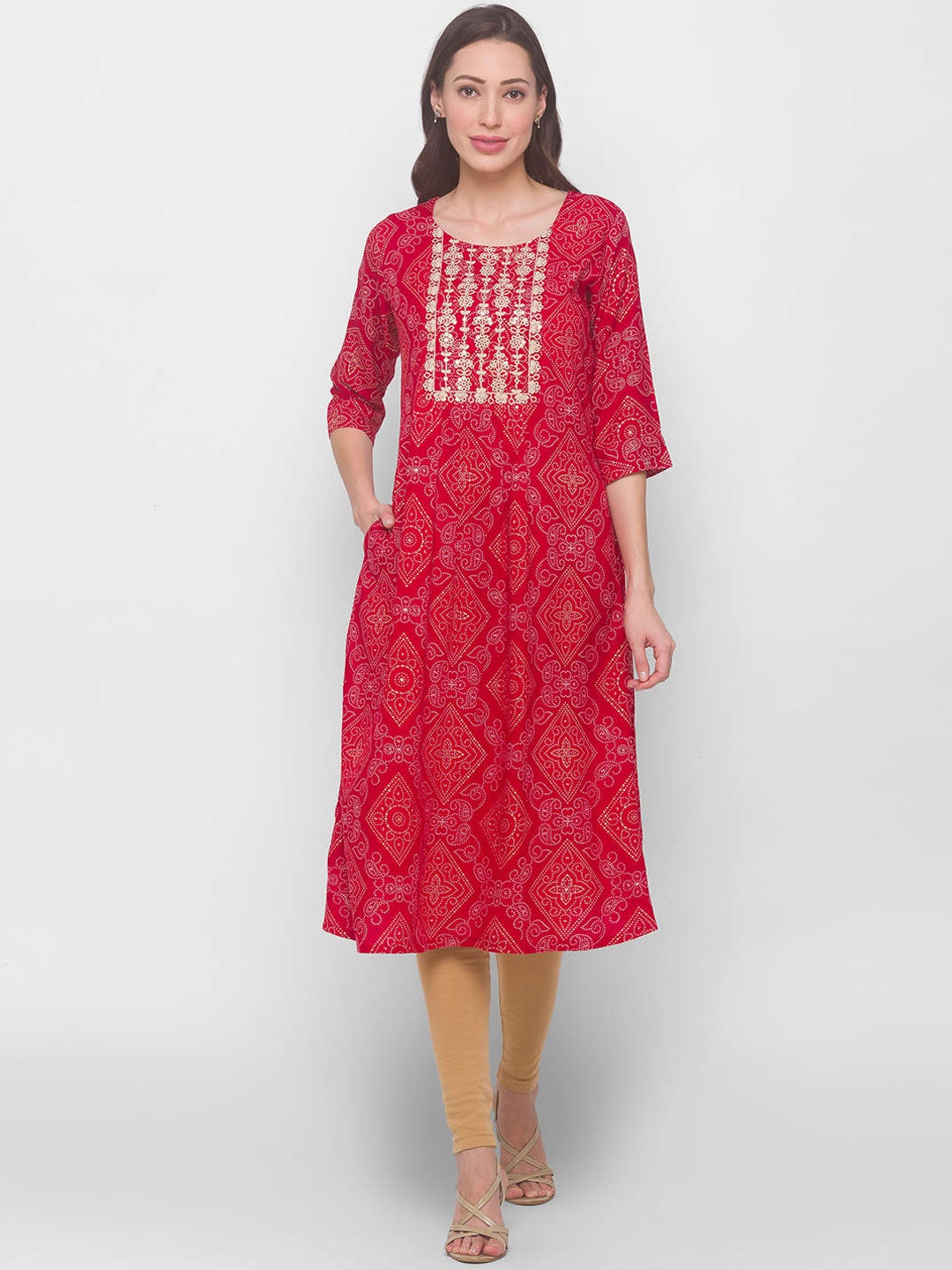 

ZOLA Women Red Bandhani Ethnic Motifs Printed Kurta