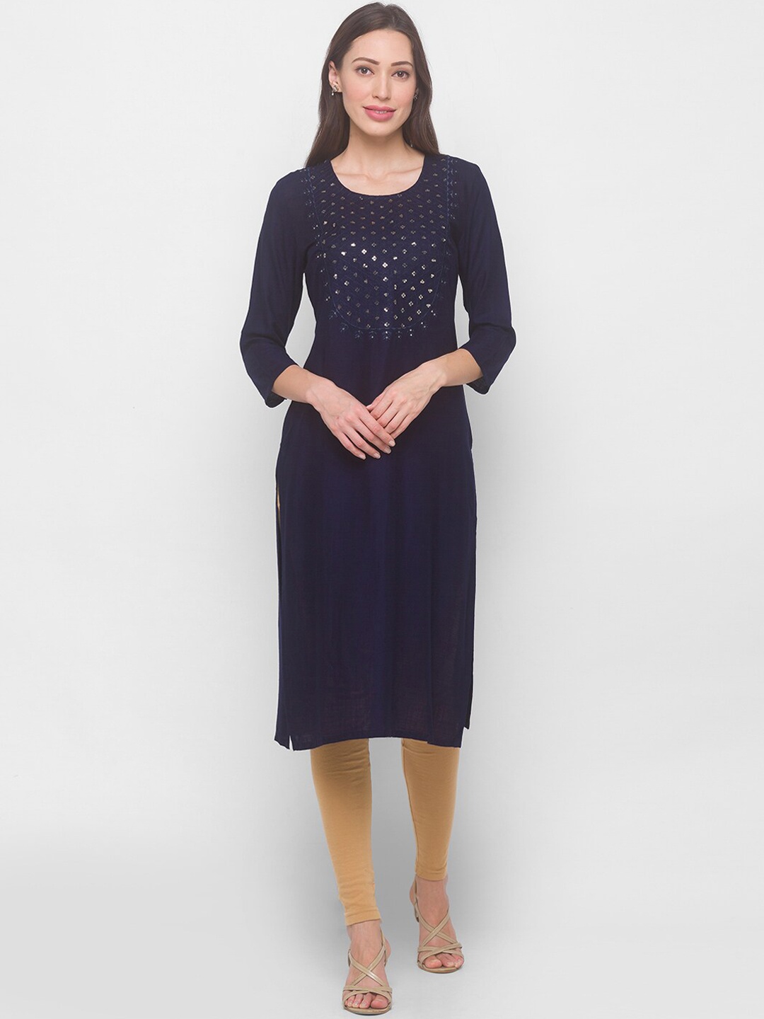

ZOLA Women Navy Blue Embroidered Mirror Work Kurta