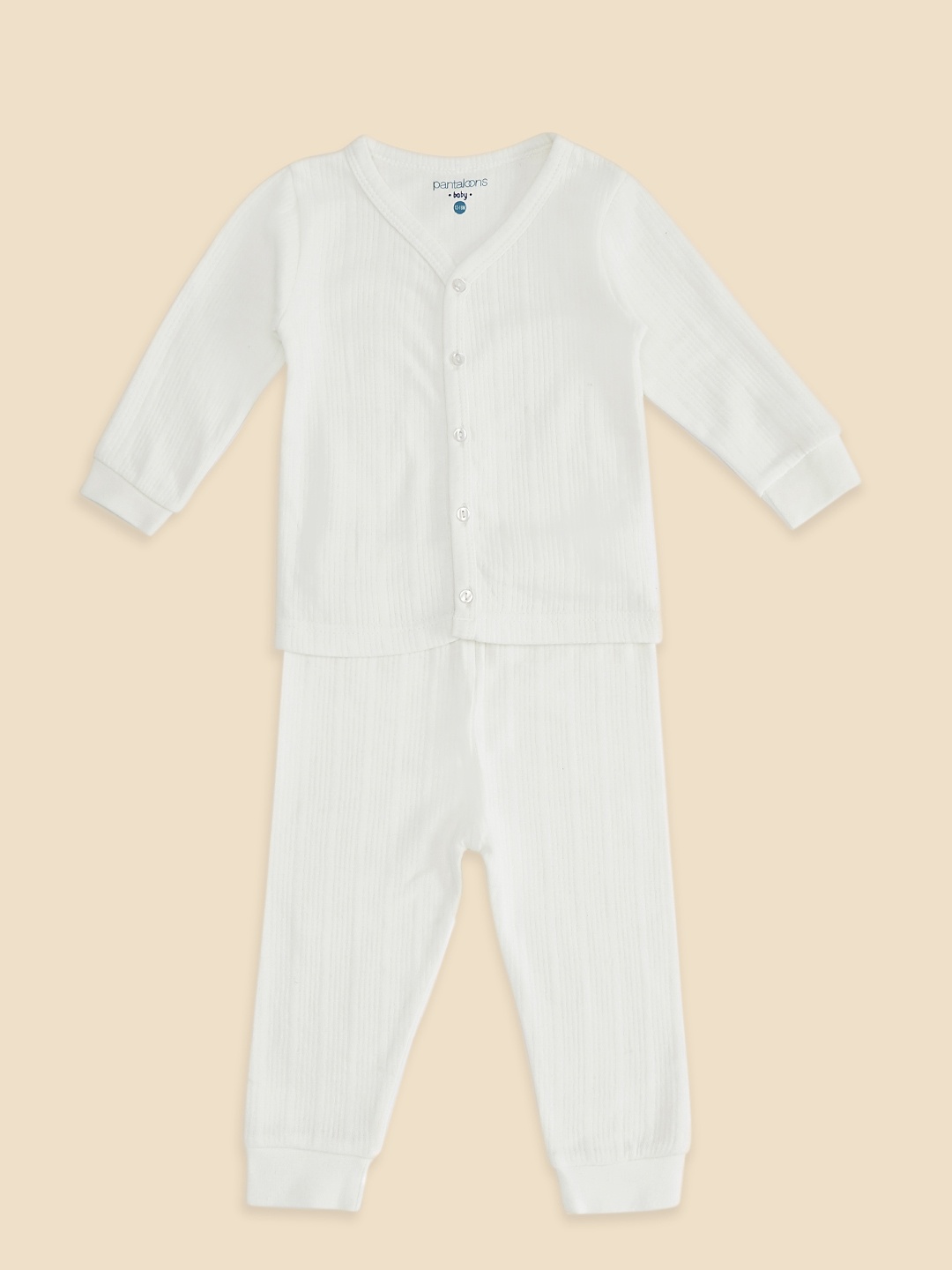 

Pantaloons Baby Girls Off White Striped Ribbed Thermal Set