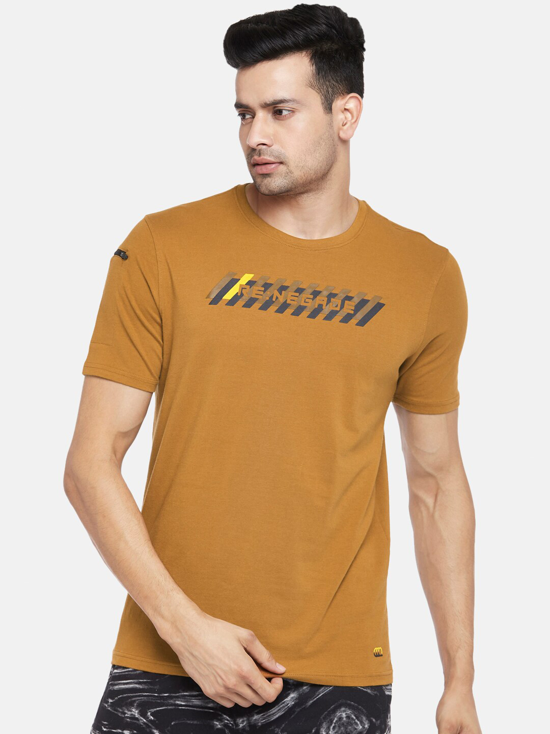 

Ajile by Pantaloons Men Camel Brown Printed Pure Cotton Slim Fit T-shirt