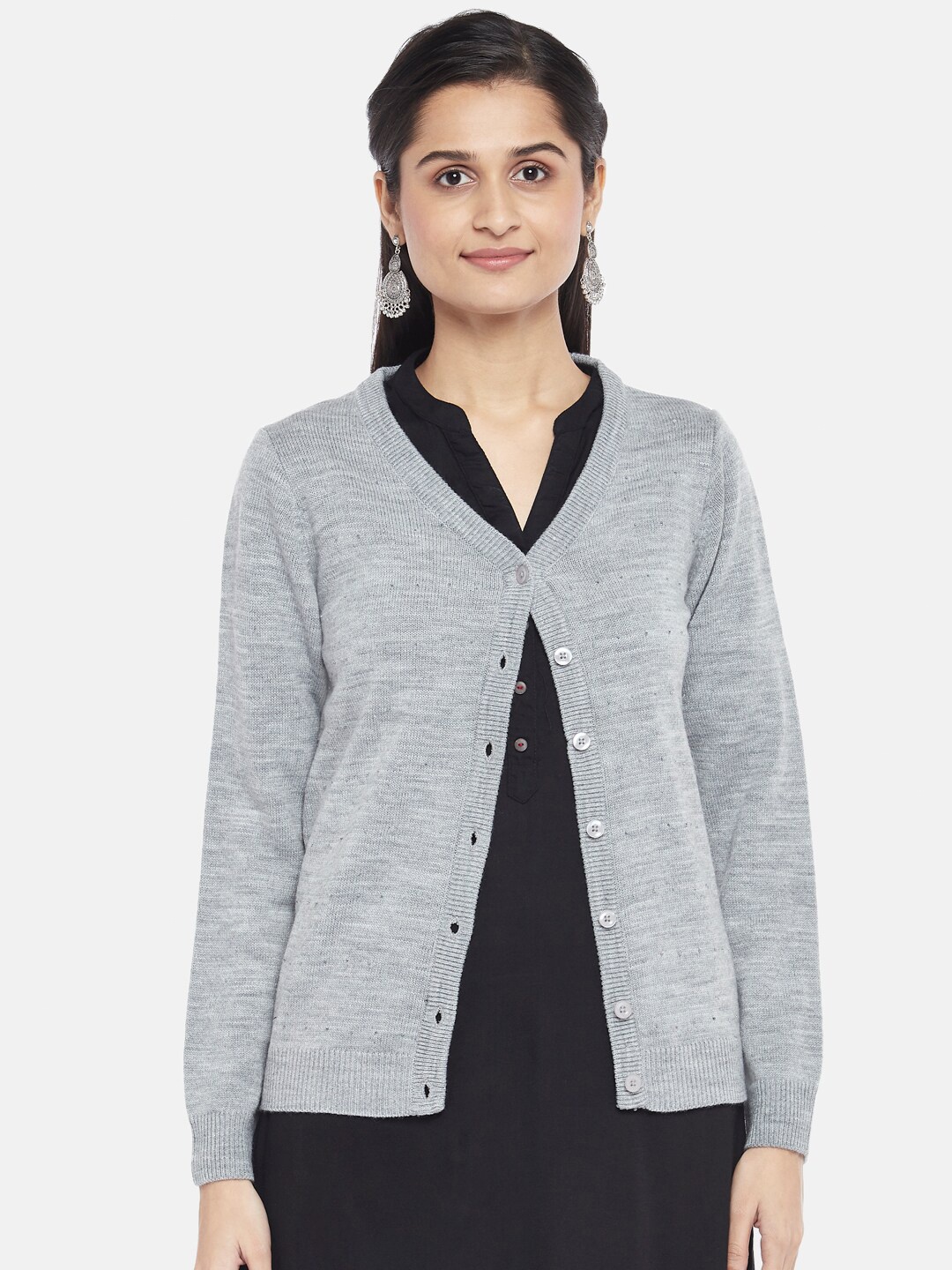 

RANGMANCH BY PANTALOONS Women Grey Acrylic Cardigan