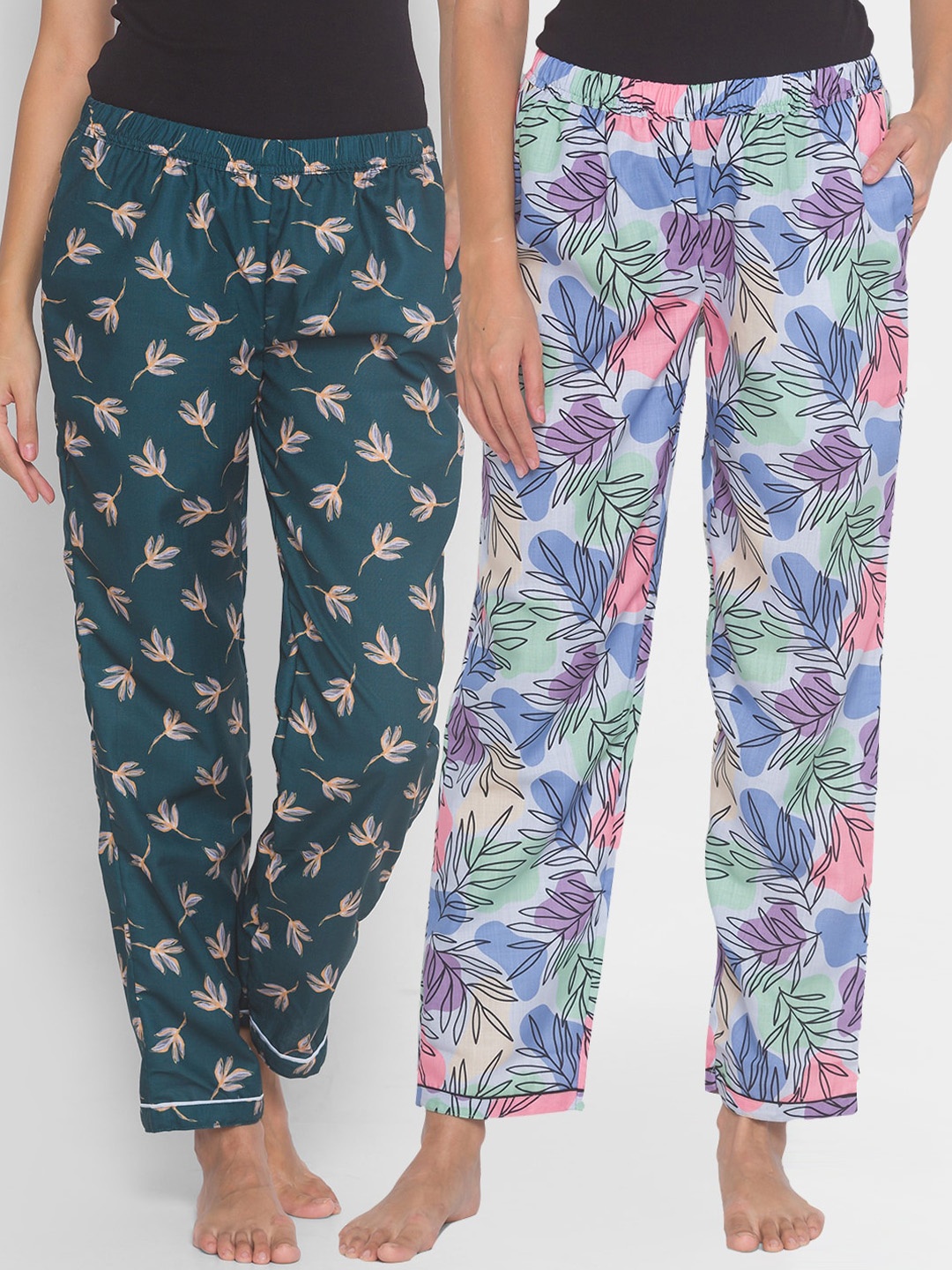 

FashionRack Women Green & Blue Pack of 2 Printed Lounge Pants