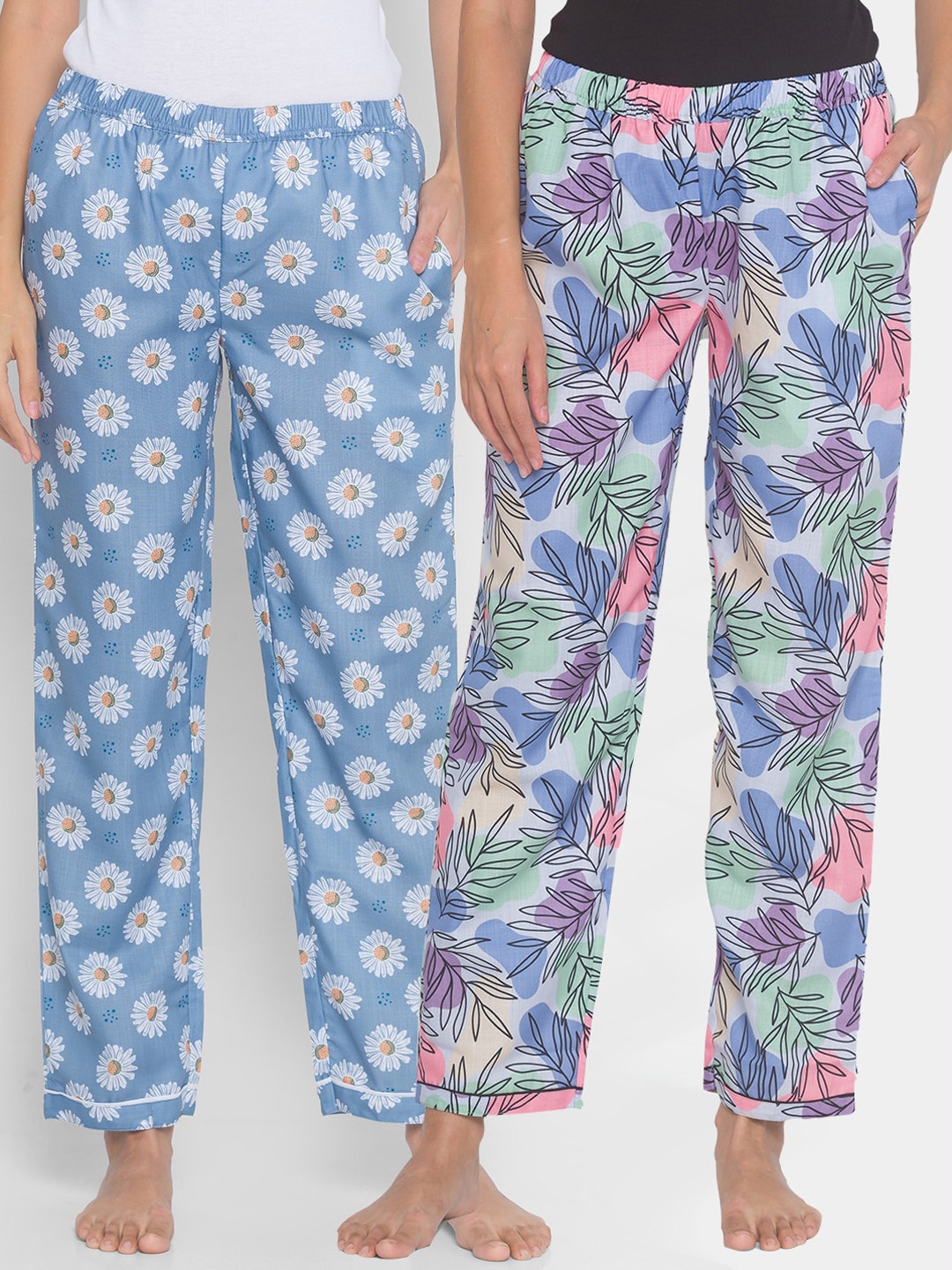 

FashionRack Women Blue Pack of 2 Cotton Printed Lounge Pants