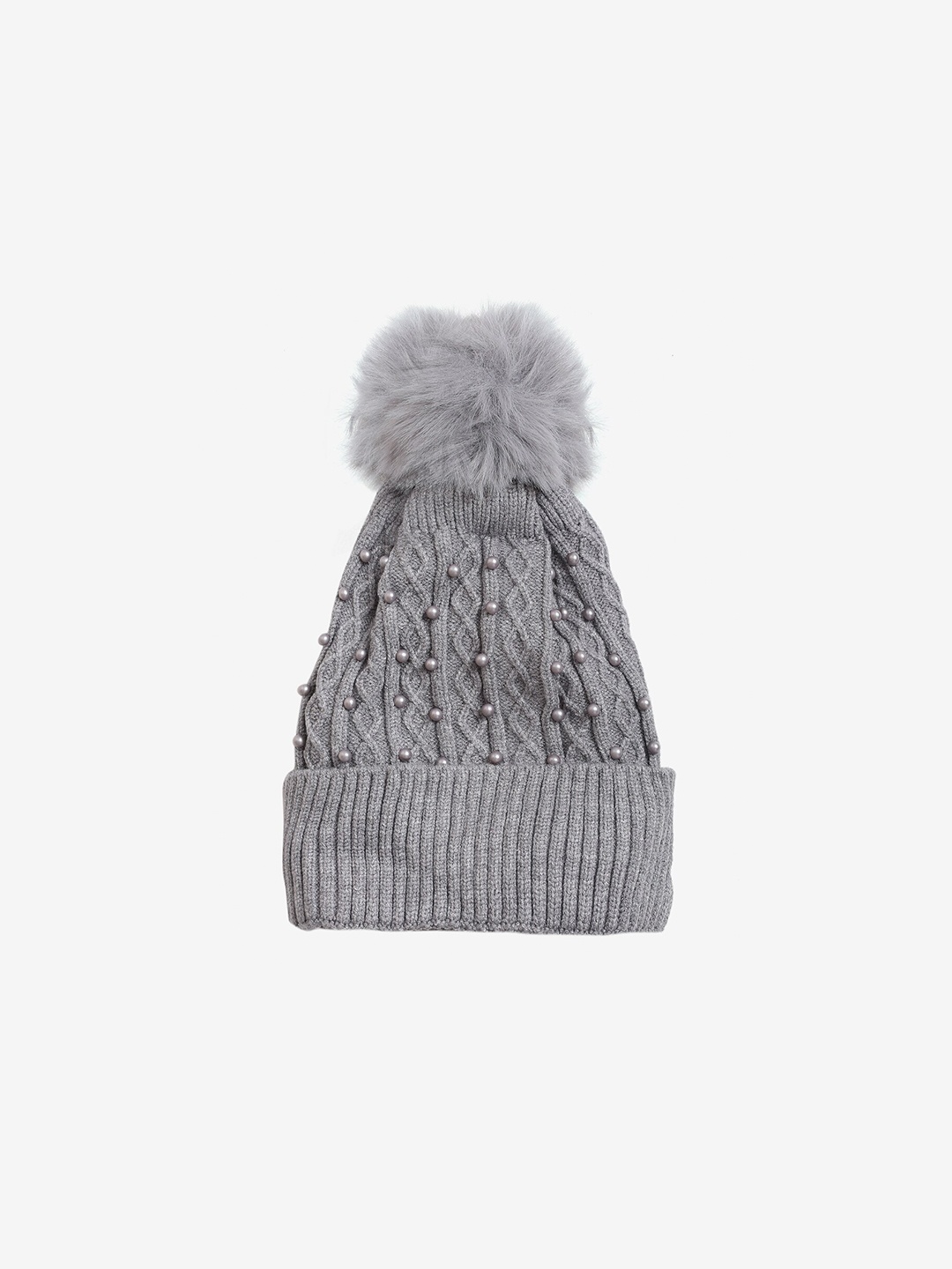 

LOOM LEGACY Women Grey & White Acrylic Wool Beanie