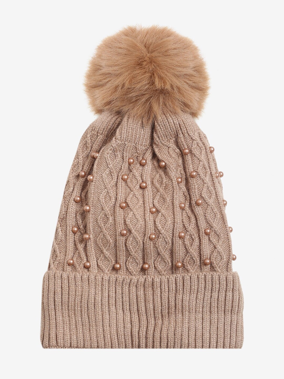 

LOOM LEGACY Women Gold-Coloured Acrylic Wool Beanie